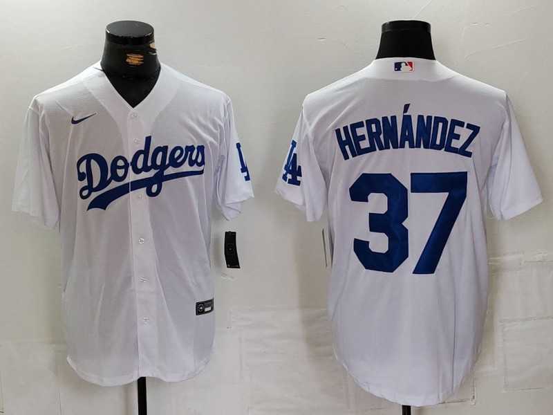 Mens Los Angeles Dodgers #37 Teoscar Hernandez White Cool Base Stitched Jersey